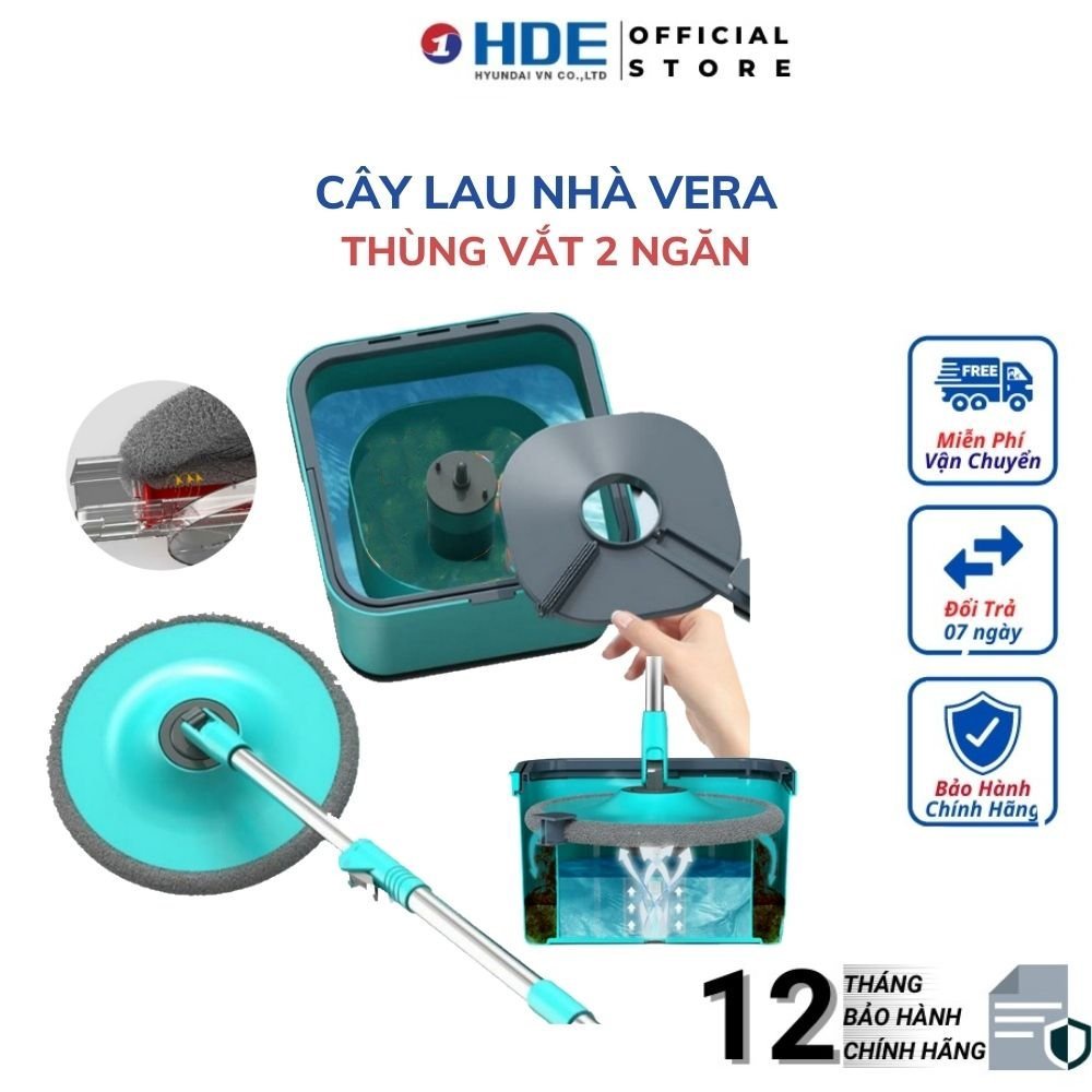 Chổi Lau Nhà Tách Nước Thải Thế Hệ Mới 2 Ngăn VERA Kèm Thùng Vắt - BẢO HÀNH 12 THÁNG