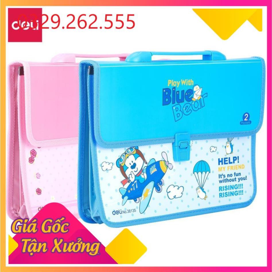 (Sale Khủng)  Cặp nhựa học sinh hai ngăn siêu bền DELI, Hình vẽ hoạt hình siêu cute E38134