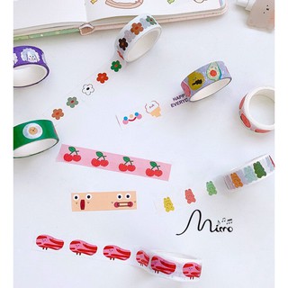 Cuộn Băng dính Washi dán trang trí in họa tiết cute nhiều mâu dùng để trang trí sổ tay, vở, kệ sách...