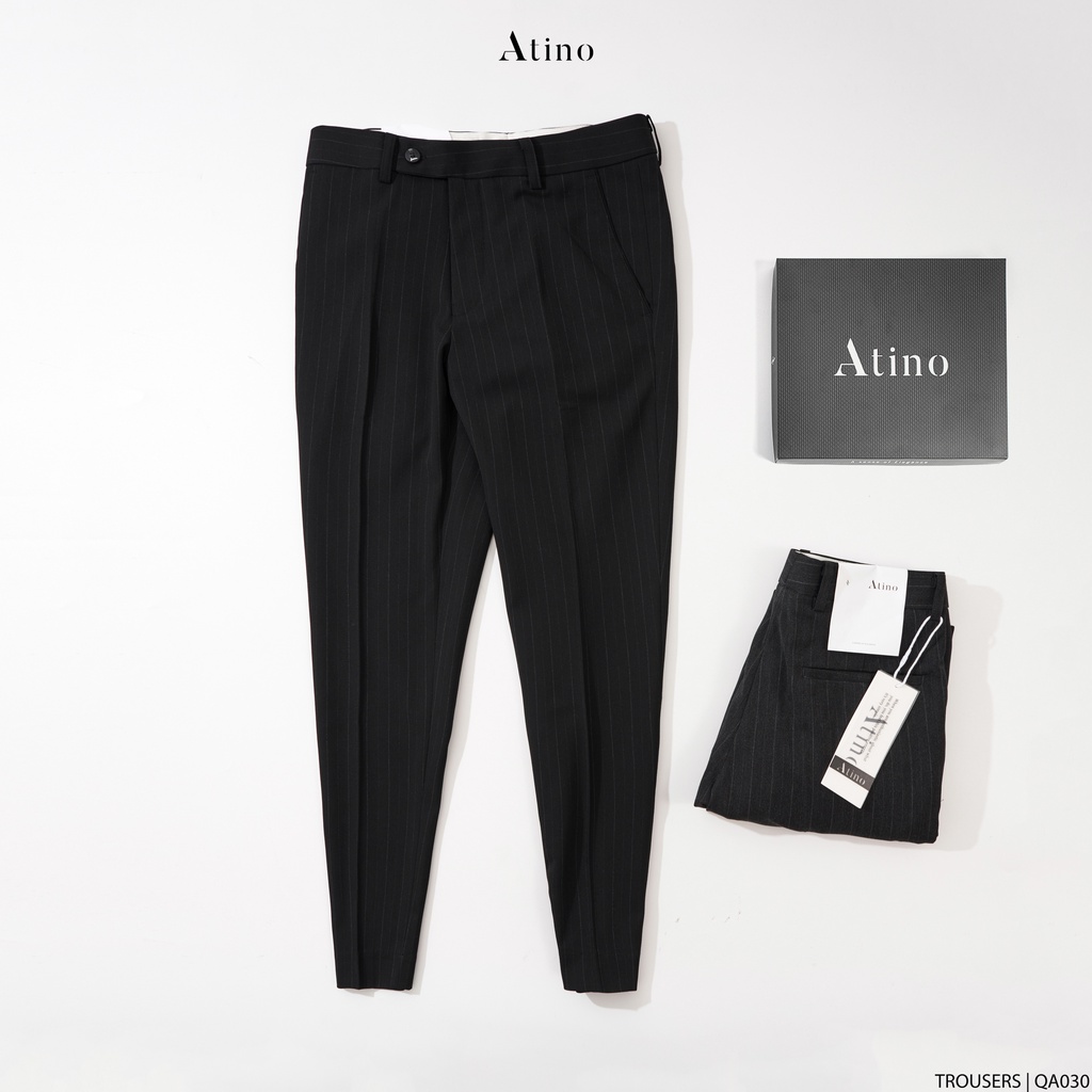 Quần Âu Nam Kẻ Dọc ATINO Vải Polyester Co Giãn Pha Rayon Thông Thoáng Form Regular QA030