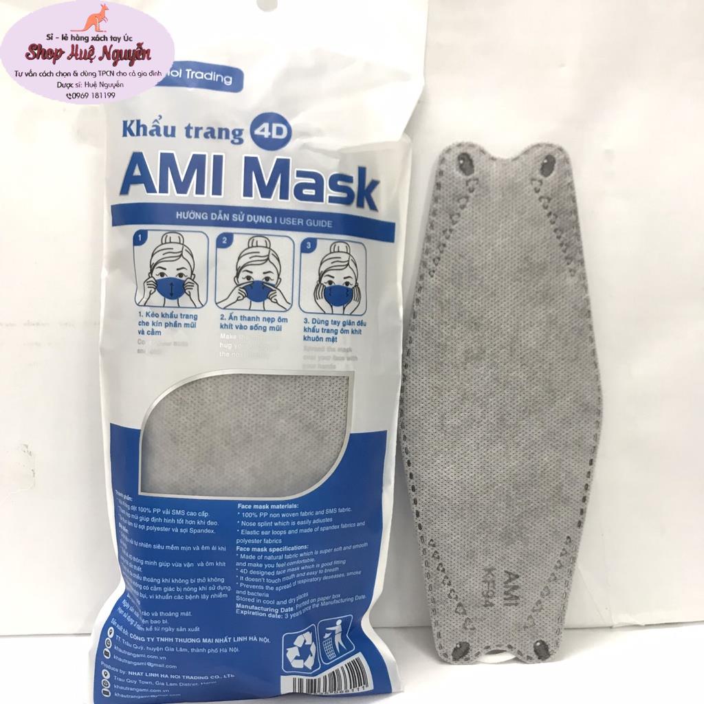 Khẩu trang y tế  Ami Mask KF94 4D túi 10 cái, khẩu trang cá 4 lớp dầy đẹp, ôm mặt quai chắc chắn, giao đúng màu khi đặt