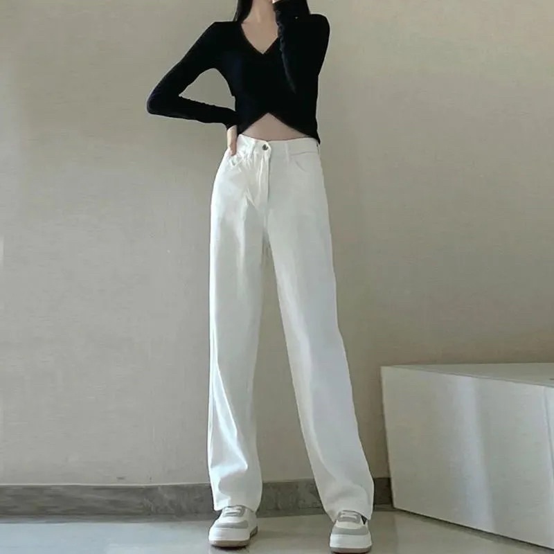 Quần Jeans Nữ Ống Đứng Màu Đen Trắng Basic Cạp Cao Phong Cách Ulzzang Mặc Hàng Ngày Đi Học Đi Làm Chất Jean Loại 1