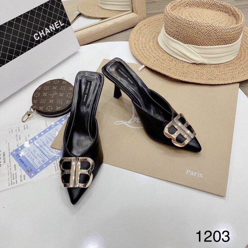 TH114: Giày sục tag b chất da mềm, gót nhọn 5cm