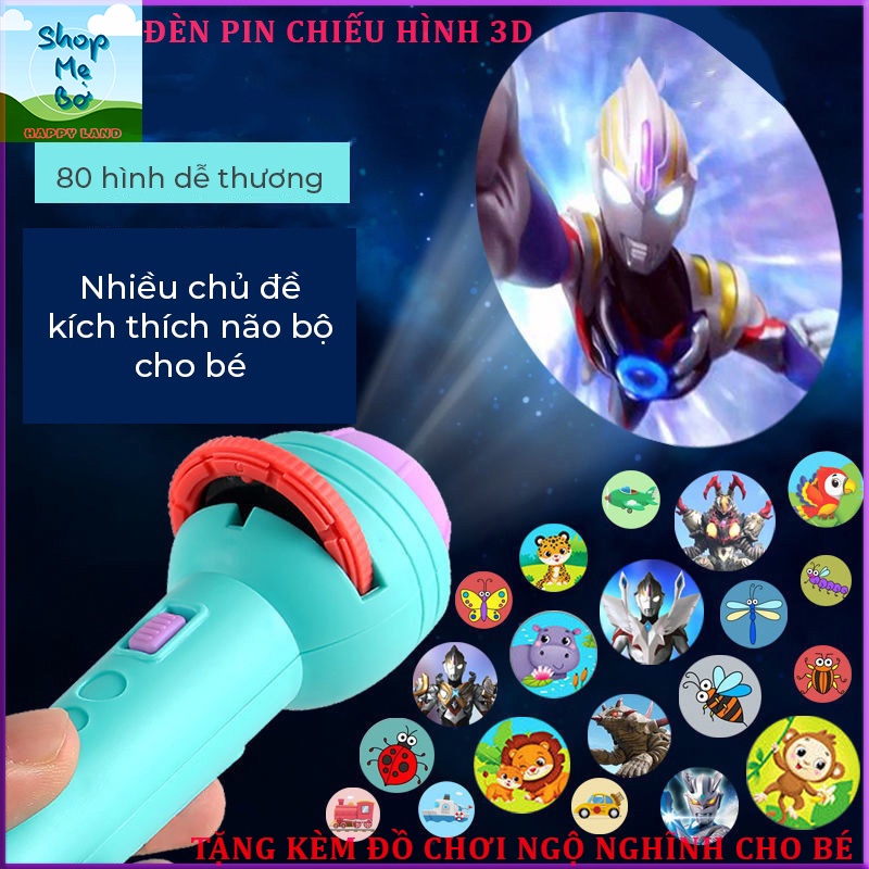 Đèn pin chiếu hình. Đồ chơi trẻ em gồm 10 chủ đề với 80 hình ảnh khác nhau, bé thỏa sức khám phá