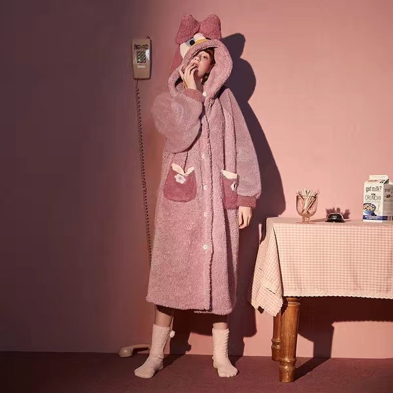 ÁO CHOÀNG DÁNG DÀI VẢI LÔNG CỪU - MŨ HÌNH VỊT ĐÔ LA DỄ THƯƠNG