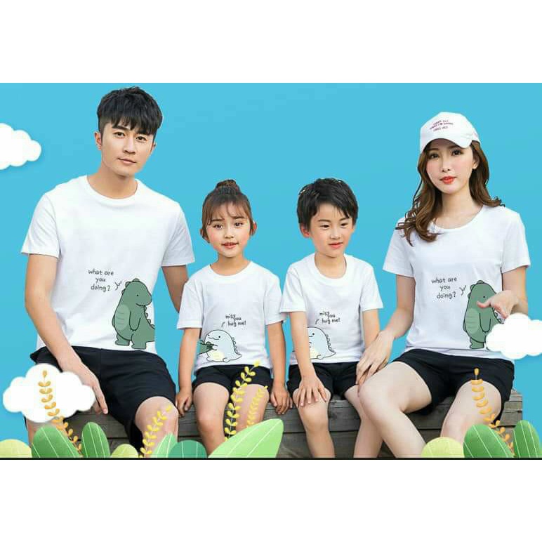 Áo Gia Đình, Áo Thun Cặp Gia Đình In Hình Khủng Long Dino Cổ Tròn Cotton Thấm Hút