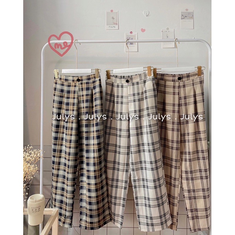 Quần suông kẻ caro mã 9601 (ảnh thật shop chụp kèm video cận chất)