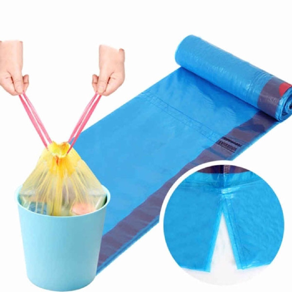 Set 5 Cuộn Túi Đựng Rác Tự Hủy Sinh Học, Có Dây Rút Tiện Dụng -Màu Đen