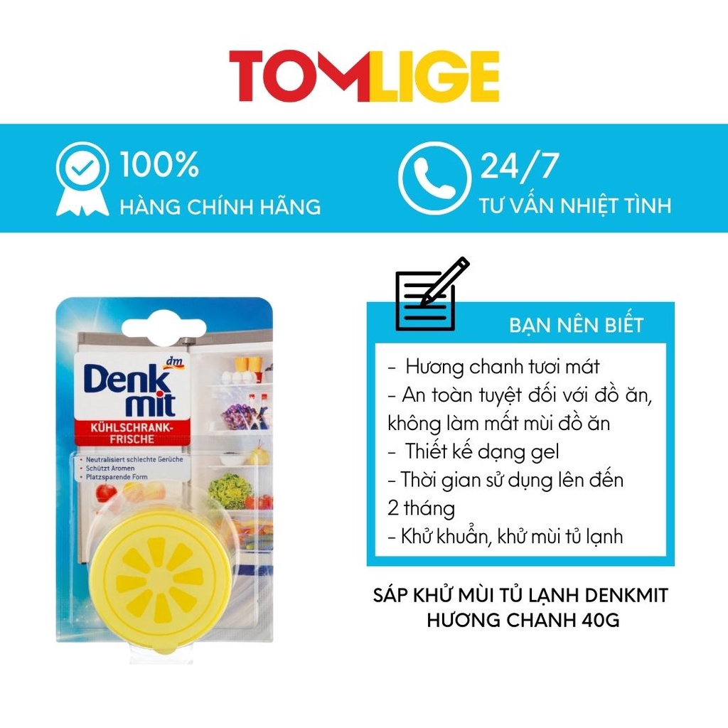 Sáp Khử Mùi Tủ Lạnh Denkmit Hương Chanh 40g Tomlige, Sáp Khử Mùi An Toàn