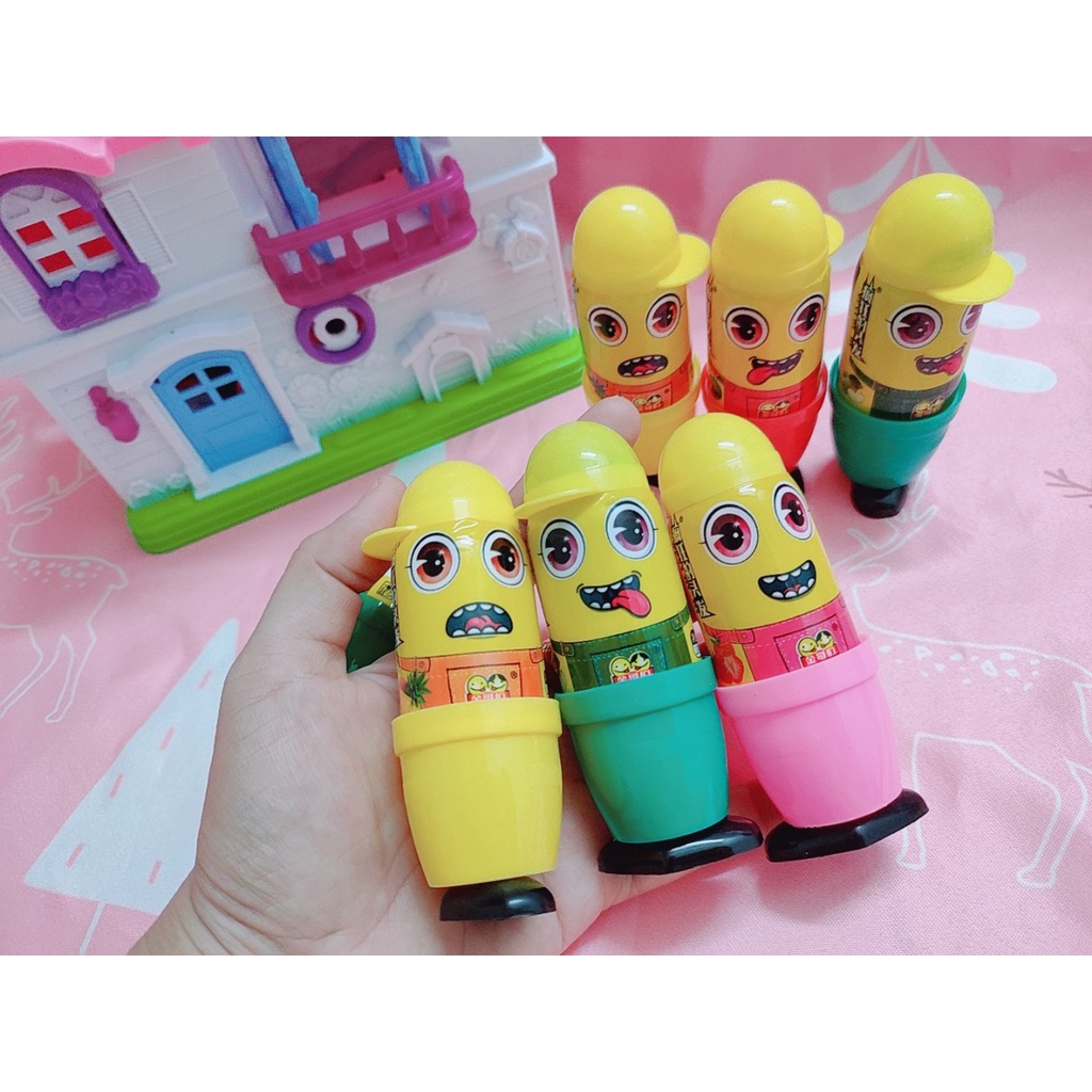 Kẹo son đùn minion trái cây tóc ma thuật chú hề loại to kẹo vui nhộn