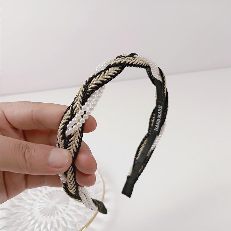 Bờm cài tóc đính đá tết mix ngọc trai nhân tạo phủ nhũ lấp lánh hàng hand made thời trang Hàn Quốc June accessories