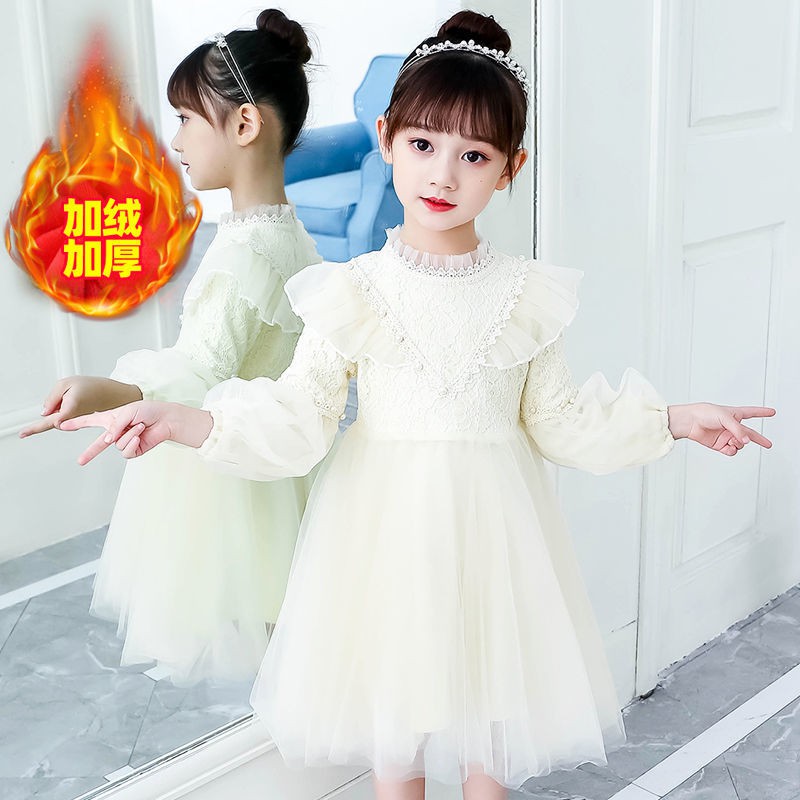 Váy cho bé gái Mùa xuân năm 2021 Tay áo ren trẻ em công chúa 3-12 tuổi Trang phục biểu diễn phồng kiểu phương Tây