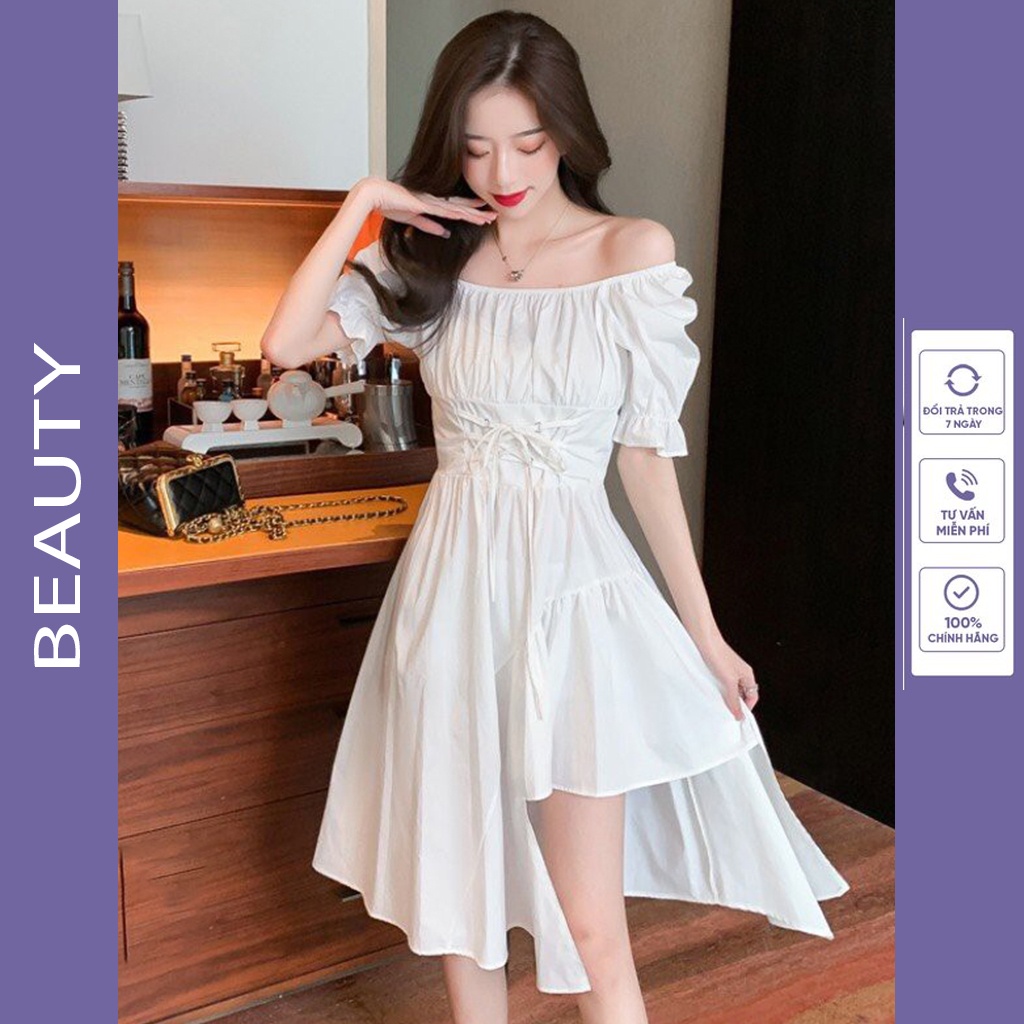 Váy trắng tiểu thư chân đầm dài xẻ tà trễ vai 2 màu đen dáng dài nữ tiểu thư sang chảnh mã 124 BEAUTY – TD08