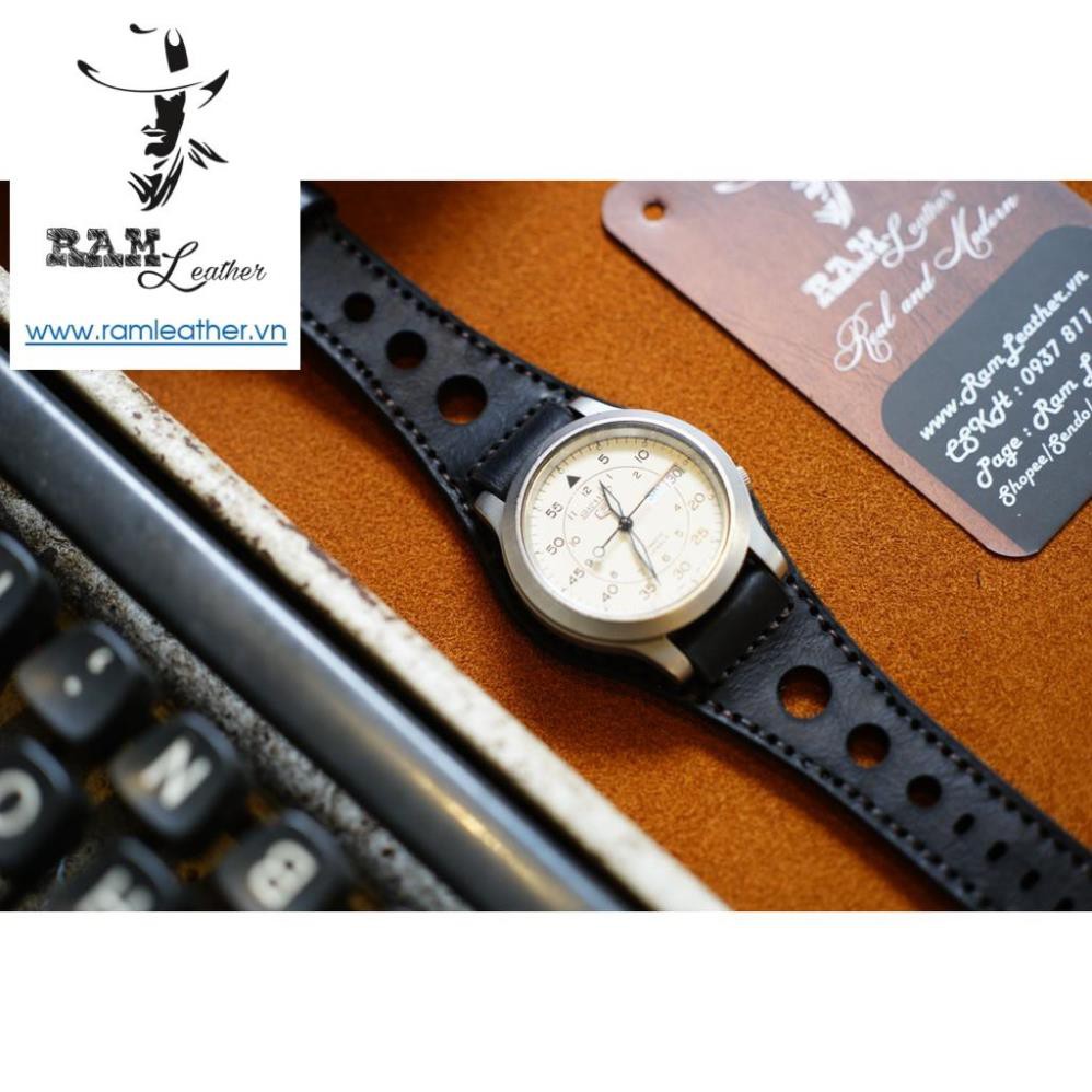 DÂY ĐỒNG HỒ DA BÒ THẬT RAM BUNSDSTRAP BX22 ĐEN -ĐỦ SIZE 18MM ,20MM ,22MM ,C.ASIO AE1200 . .
