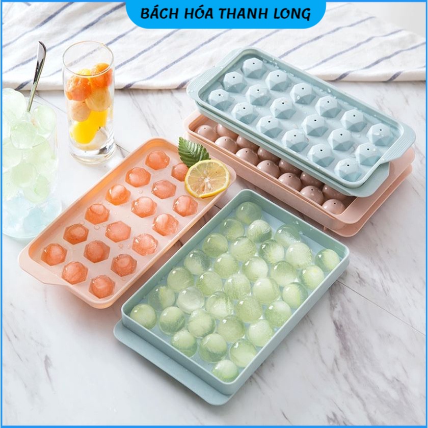 Khay đá tròn, khuôn làm đá có nắp đậy thông minh hình viên bi 33 viên-Khuôn làm thạch hoa quả hình bi tròn ngộ nghĩnh