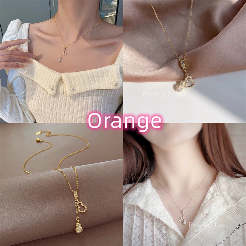 Dây Chuyền Thép Titan Mạ Vàng Đính Đá Hình Quả Bầu Phong Cách ins Cao Cấp