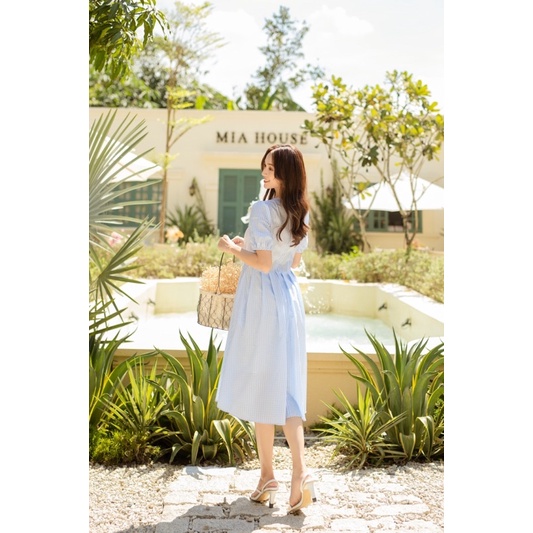 Đầm clothesrack cổ tròn tùng xếp ly xoè caro xanh Camy dress