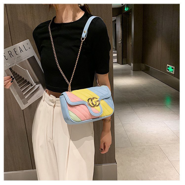 Túi xách GC vuông sọc cầu vồng cá tính thiết kế mới dễ thương dây chuyền cao cấp Ulzzang siêu xinh ❤️