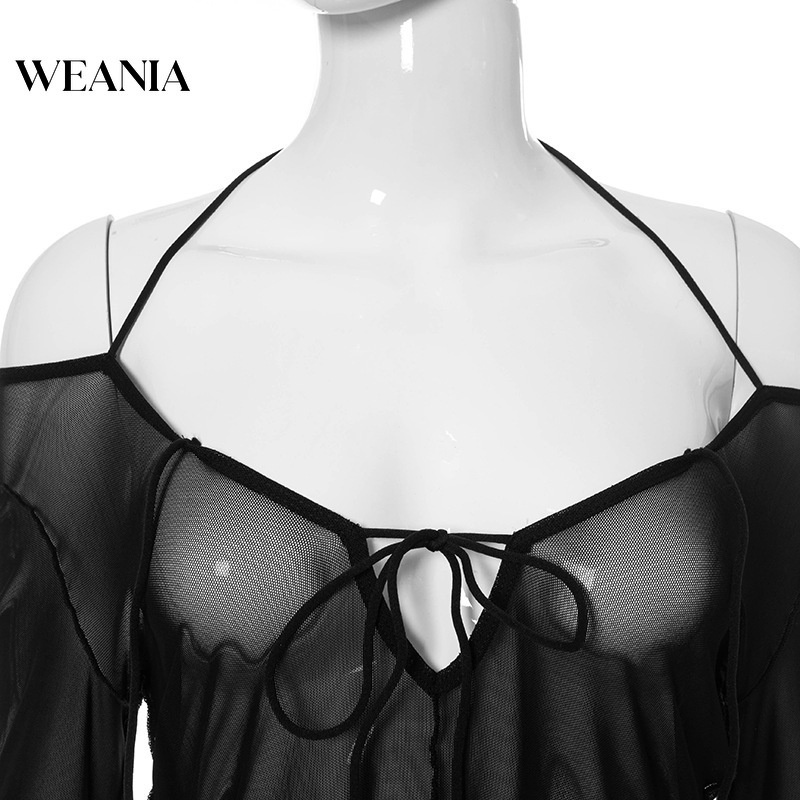 Áo Tay Dài Phối Lưới Xuyên Thấu Quyến Rũ Cho Nữ