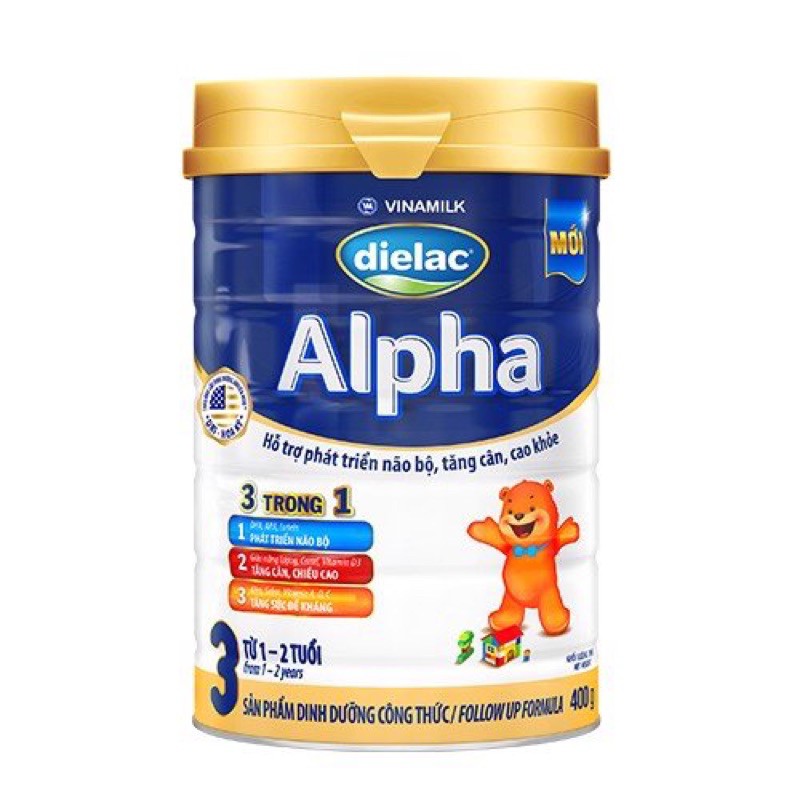 Sữa bột Dielac Alpha 3 400g (cho trẻ từ 1 - 2 tuổi) - Hộp thiếc