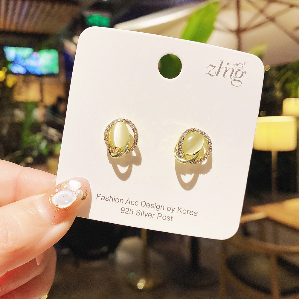 Bông tai bằng bạc S925 đính đá opal Hàn Quốc