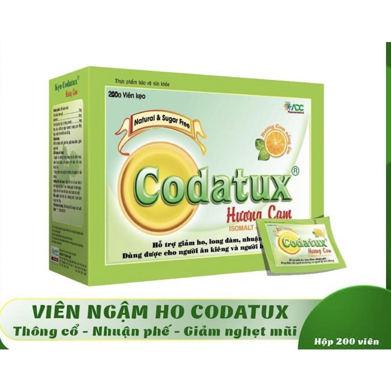 KẸO NGẬM HO CODATUX HƯƠNG CAM HỘP 100 GÓI CHÍNH HÃNG