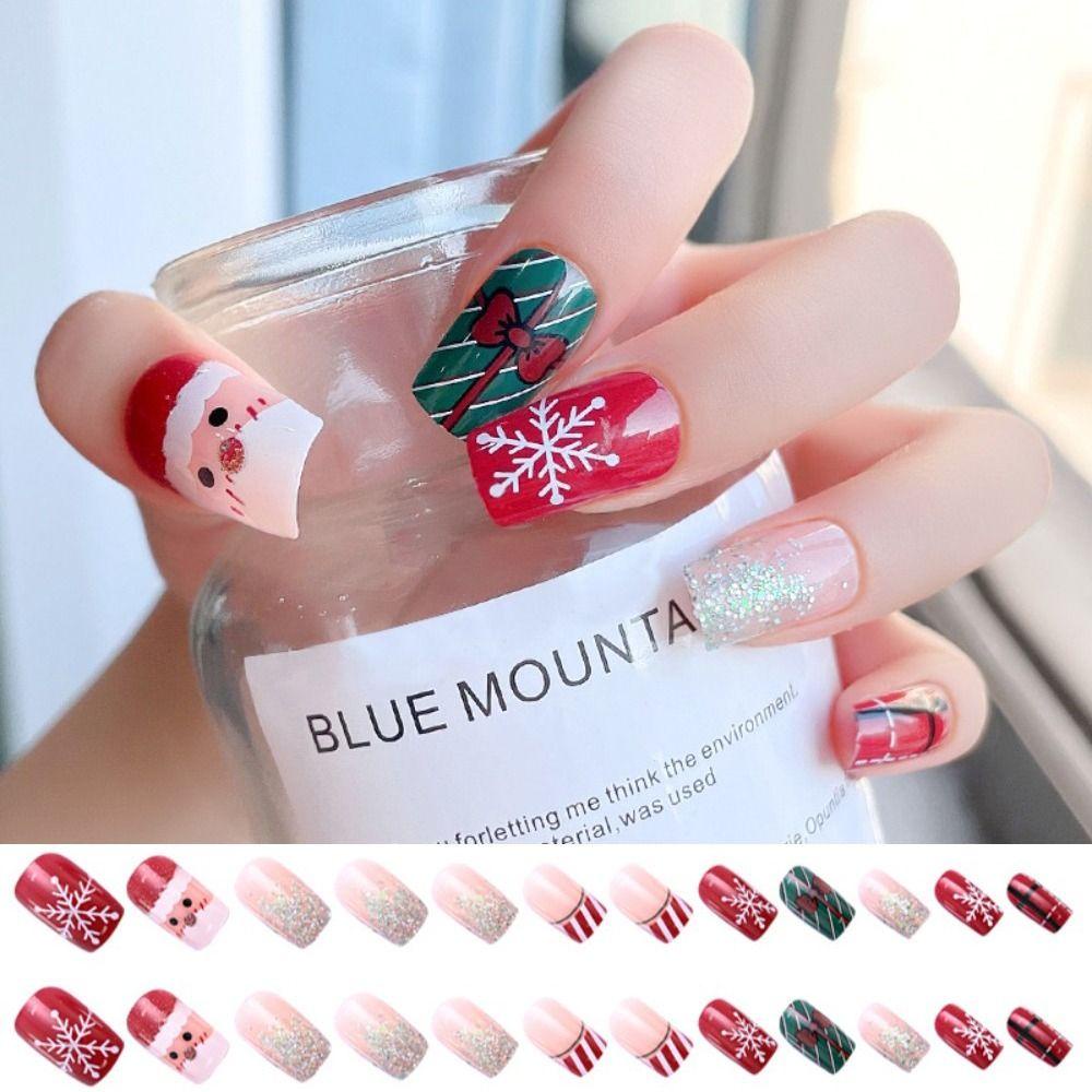 Set 24 Móng Tay Giả Hình Vuông Có Thể Tháo Rời Đính Kim Tuyến Lấp Lánh DIY Che Phủ Toàn Diện