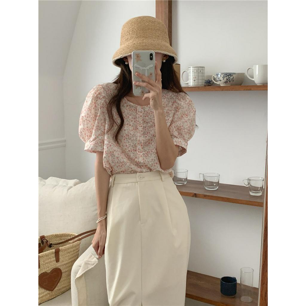 Áo Chiffon Cổ Tròn Tay Ngắn In Hoa Phong Cách Mới 52109