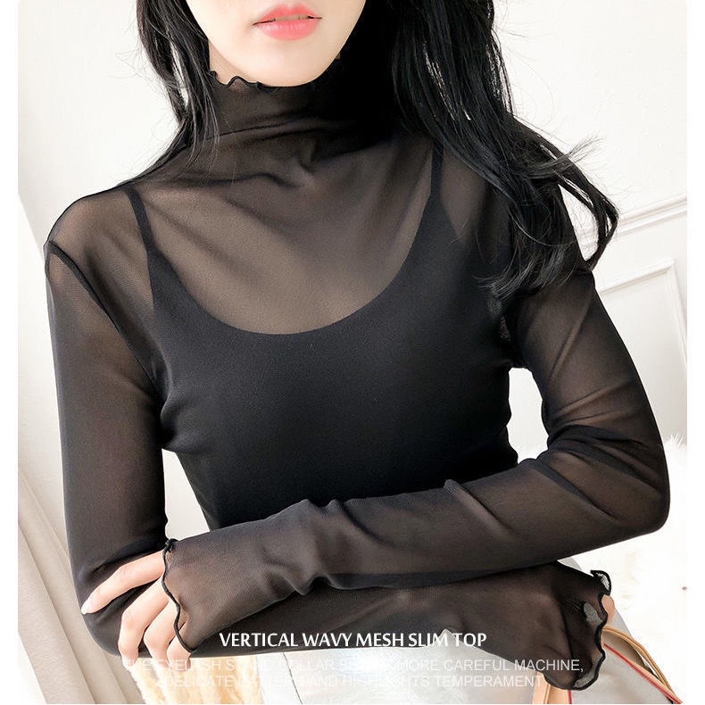 Đen Áo Lưới Xuyên Thấu Cổ Cao Phong Cách Phương Tây Dành Cho Nữ | BigBuy360 - bigbuy360.vn