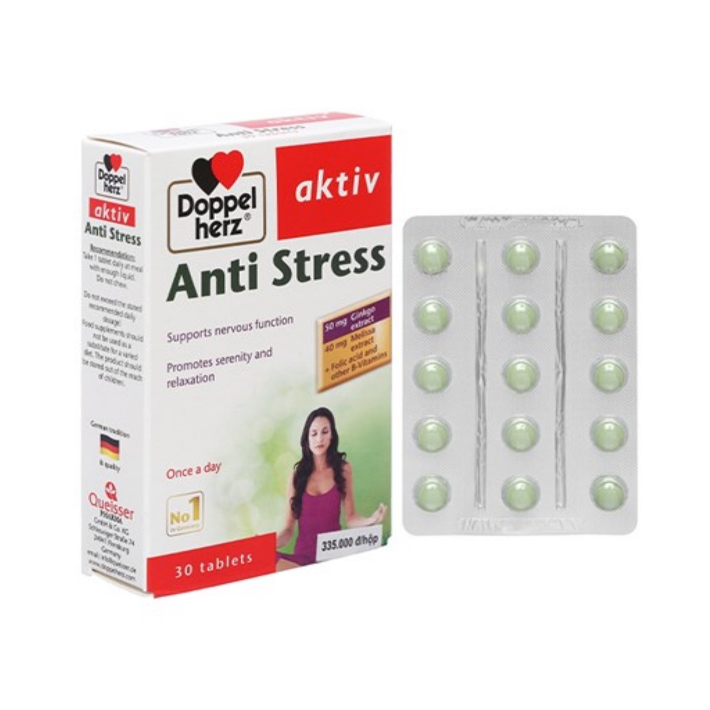 Viên Uống Giảm Stress Doppelherz Aktiv Anti Stress Giúp Giảm Mệt Mỏi, Căng Thẳng &amp; Tăng Cường Sự Tập Trung (Hộp 30 viên)