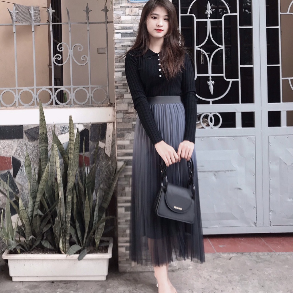 Chân váy loang dài ren 3 lớp cao cấp CV035 màu nâu, ghi xanh