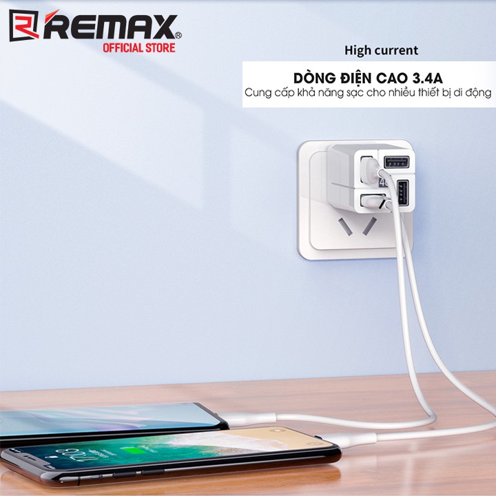 Cốc Sạc 4 cổng USB, Remax Wanfu RP-U43, max 3.4A, Củ Sạc Nhanh Đa Năng