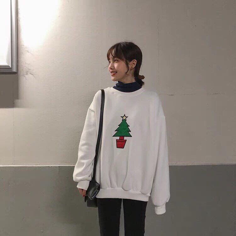 Áo sweater nỉ thêu icon Noel ulzzang 4 màu