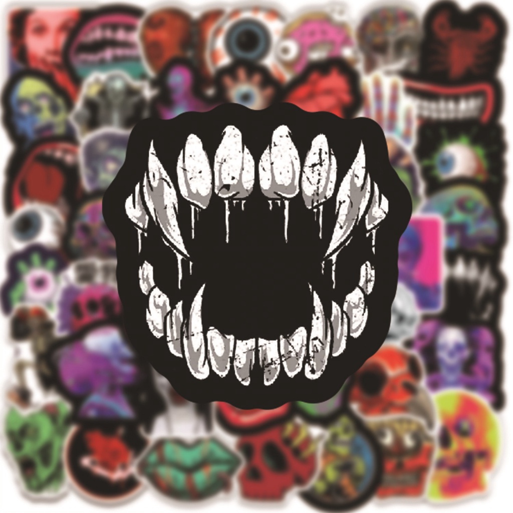 Set 50 Miếng Dán Tự Dính Họa Tiết Graffiti Trang Trí Chai Nước / Laptop / Xe Hơi Dịp Halloween