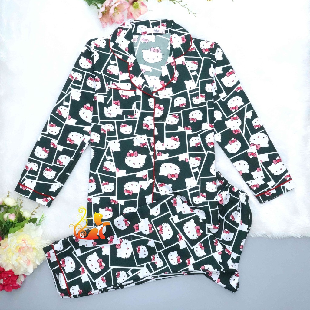 Bộ Đồ Mặc Nhà "Kít ty ô vuông" Pijama Kate Thái Tay Dài - Dưới 60kg.