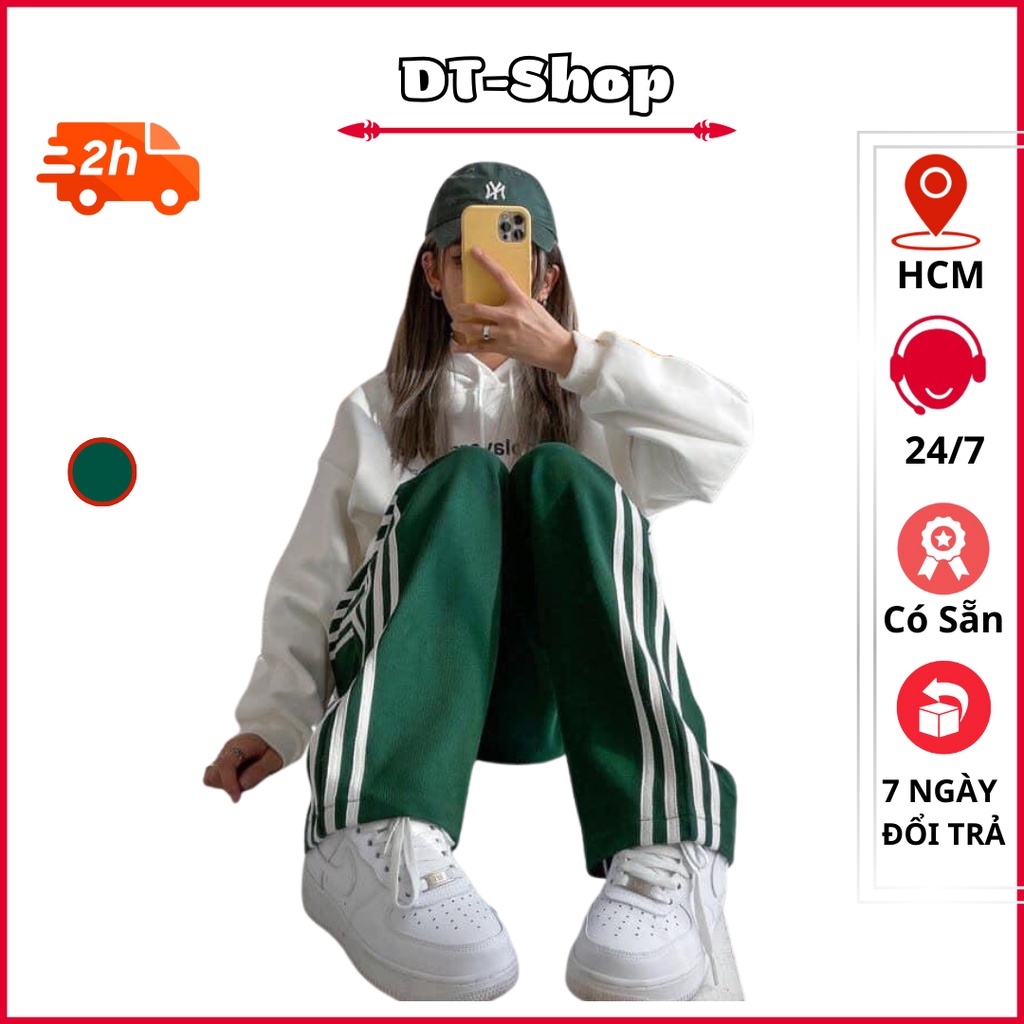 Quần Ổng Rộng 3 Sọc Xanh Lá Basic Unisex