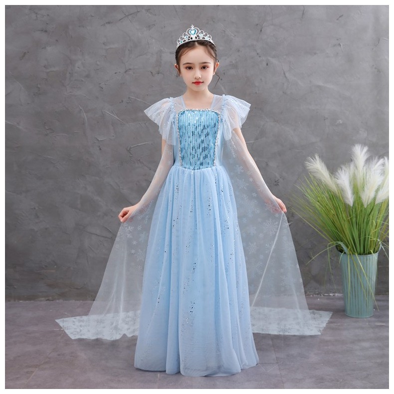Đầm Elsa màu xanh - tà dài - mẫu mới 2020 siêu hot cho bé gái 3-9 tuổi