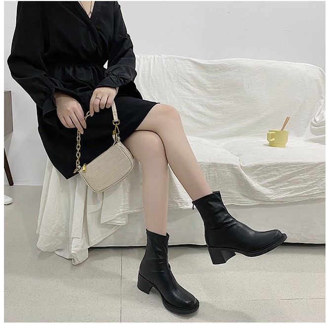 (FREESHIP - CÓ SẴN ĐEN SIZE 39) Giày Bốt nữ Cao Gót kéo khóa Mũi Tròn - Giày Boots tăng chiều cao | BigBuy360 - bigbuy360.vn