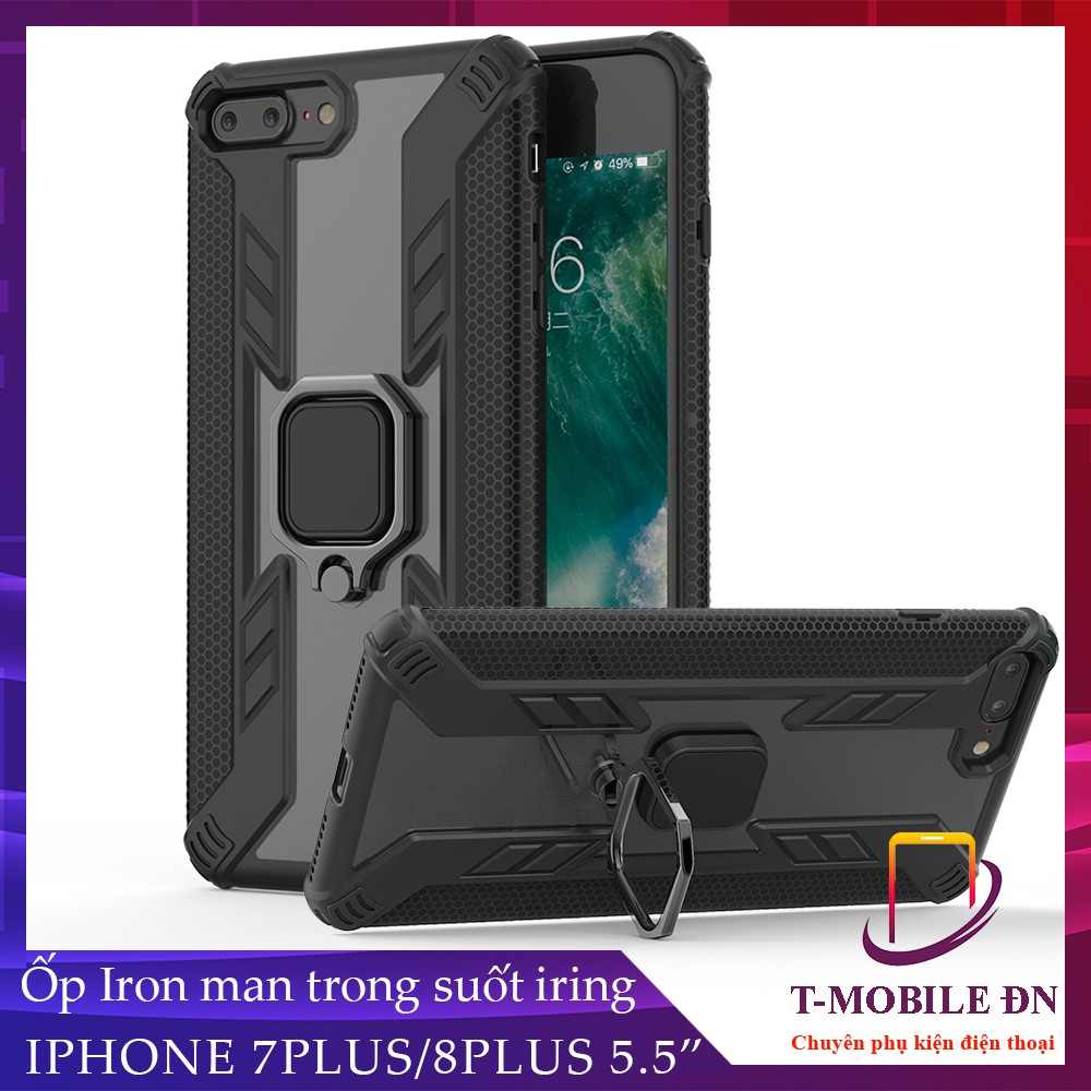 Ốp lưng iPhone 7 Plus / 8 Plus iRON MAN IRING TRONG SUỐT Nhựa PC cứng viền dẻo chống sốc