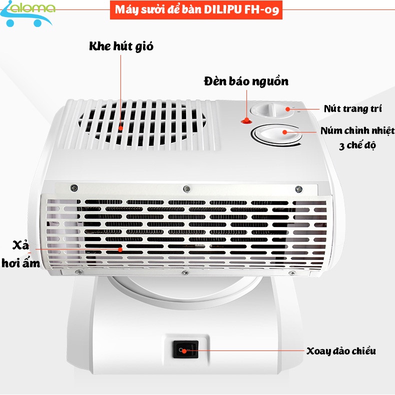 Máy sưởi ấm kèm thổi gió DILIPU FH-09 xoay đảo chiều 3 tốc độ nóng gió- TẶNG KÈM 5 MÓC DÁN