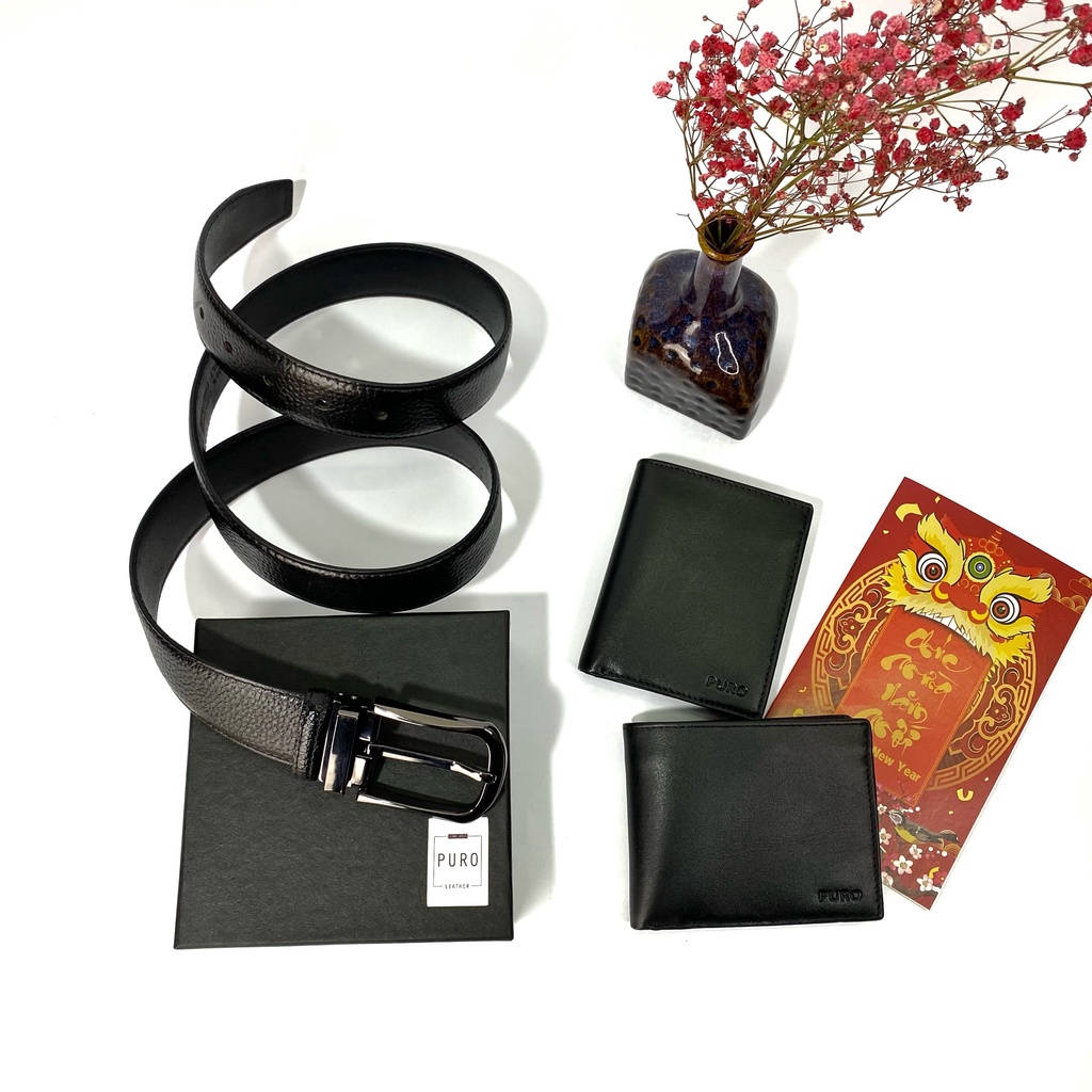 Thắt lưng nam da bò hạt, dây nịt da thật mặt kim đúc đặc - Fullbox  - Puro.store