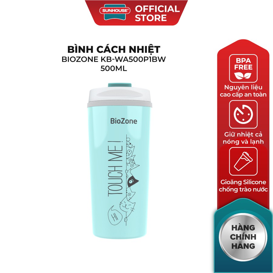 Bình Giữ Nhiệt 💥FREESHIP💥 Cốc Giữ Nhiệt BIOZONE KB-WA500P1BW Màu Trắng Xanh 500 ml | WebRaoVat - webraovat.net.vn