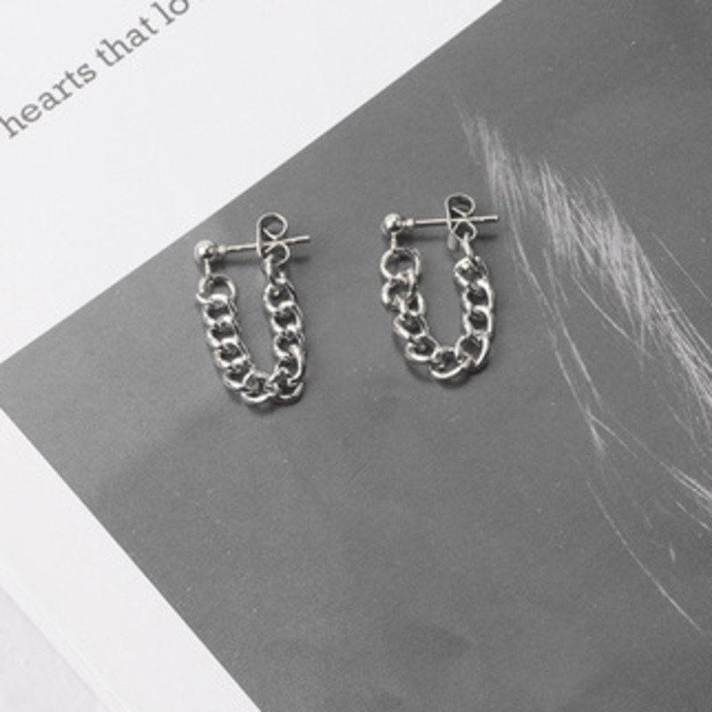 Khuyên tai dây xích RENJIANVSHENG phong cách cá tính cổ điển Hàn Quốc