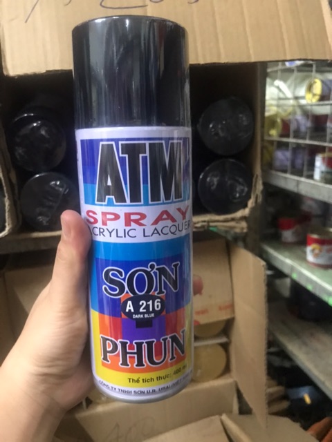 Sơn phun ATM màu xanh đen Dark Blue A216, sơn xịt xanh đen