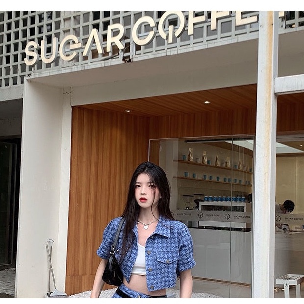 Hàng Có Sẵn Bán Chạy Bộ Đồ Hai Mảnh Áo Ngắn Xẻ Tà Màu Xanh Dương Phong Cách Asakawa Phong Cách Mới Thời Trang Mùa Hè