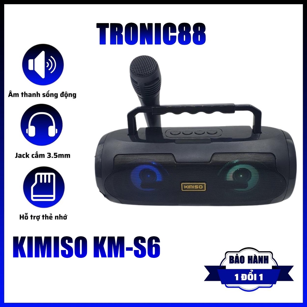 Loa Bluetooth Kimiso KM-S6 Xách Tay Tặng Kèm Mic Thu Âm, Có Đèn Led Cực Chất