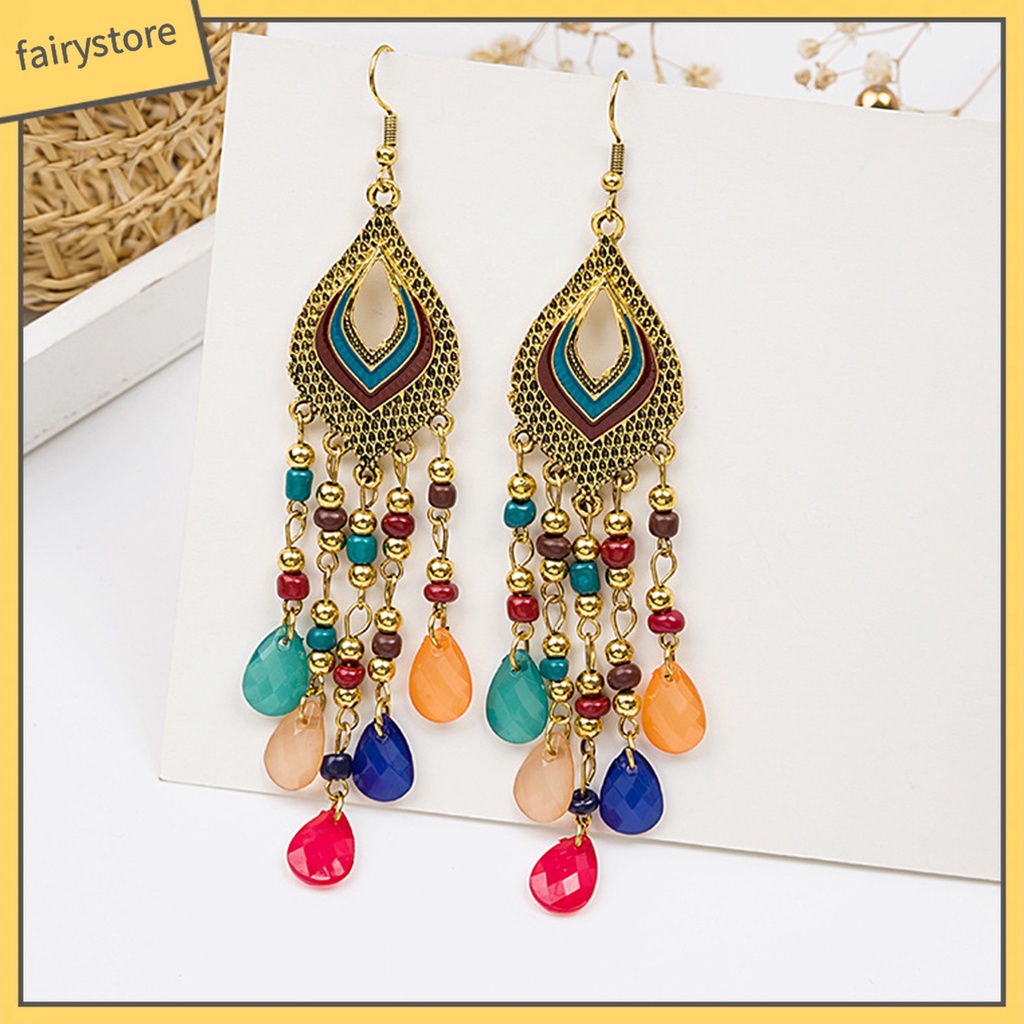 1 Đôi Bông Tai Dáng Dài Xỏ Hạt Phong Cách Trung Hoa Cổ Điển