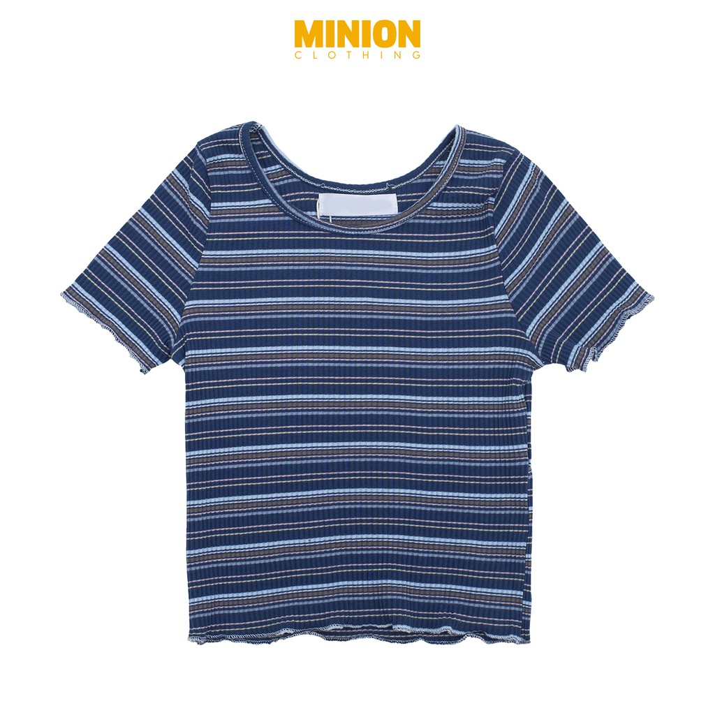 Áo thun kẻ Minion Clothing dáng croptop, dáng ôm, phong cách Ulzzang Streetwear Hàn Quốc A2804