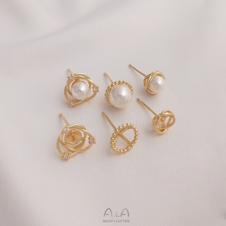 Cặp Giá Đỡ Bông Tai Bạc 925 Đính Hạt Ngọc Trai 14K Sang Trọng