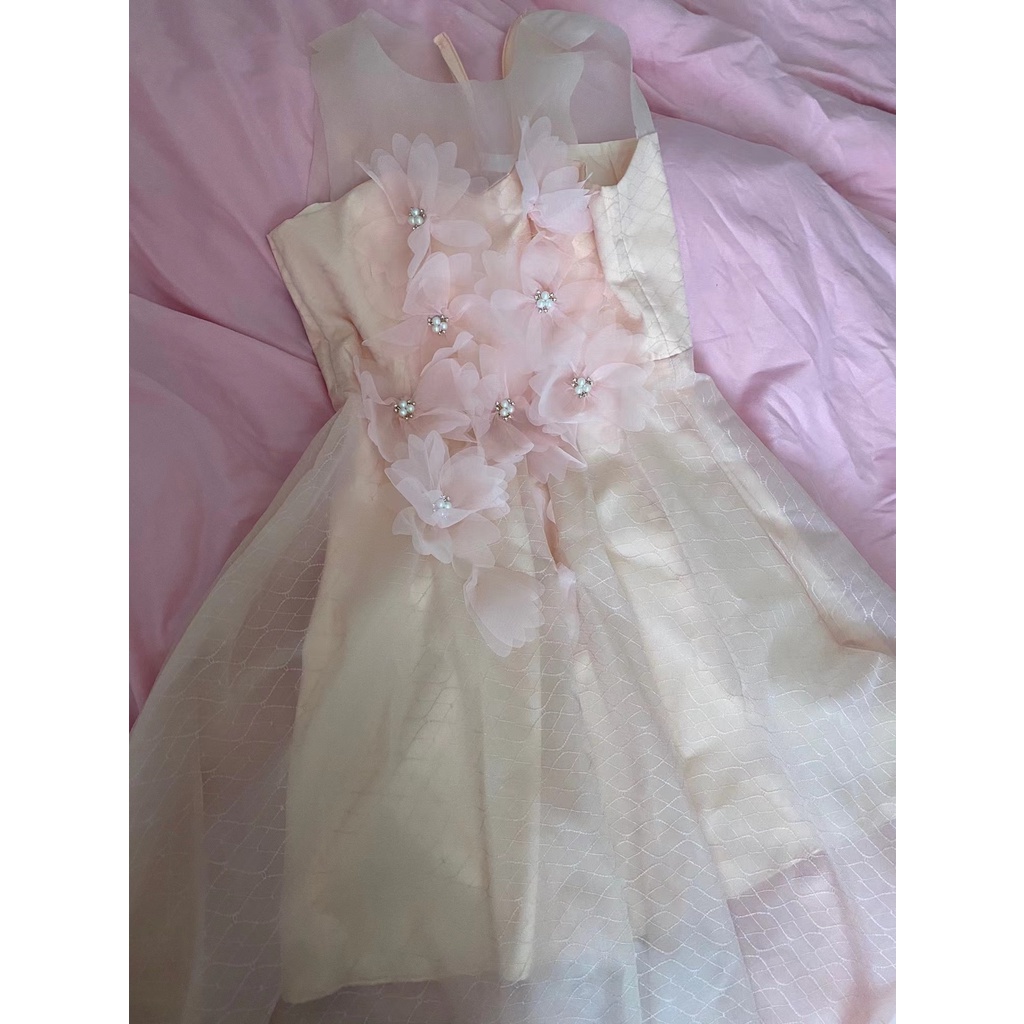 Wei Fanshu Chân Váy Lưới Cánh Hoa Xương Cá Cạp Cao Trung Bình Màu Hồng Cho Nữ